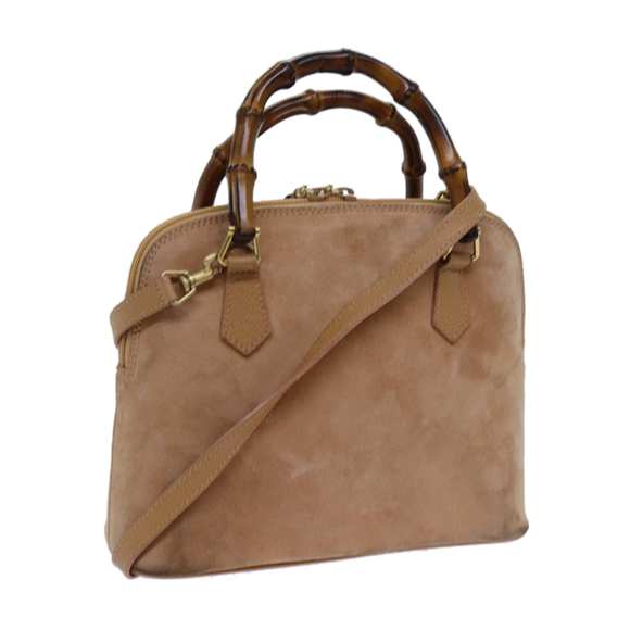 GUCCI Bamboo Hand Bag Suede 2way Brown Auth 71164 - Picture 1 of 16